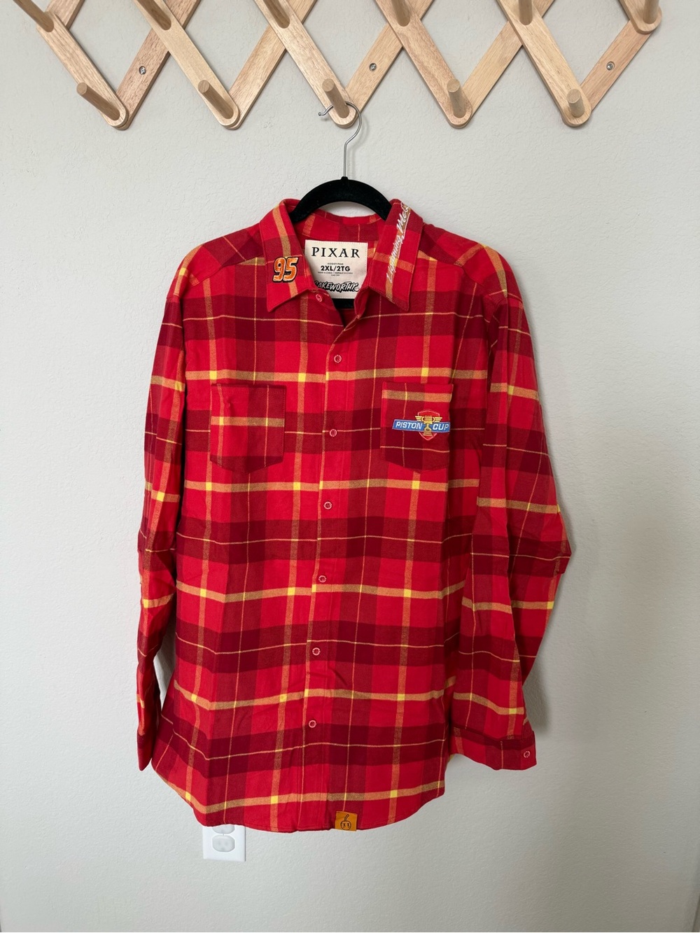 Disney Red Plaid Button-Down Shirt with Yellow Accents
